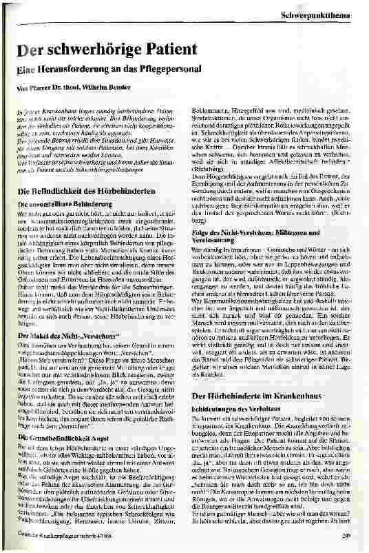 Vorschauseite 1: Der schwerhörige Patient Eine Herausforderung an das Pflegepersonal