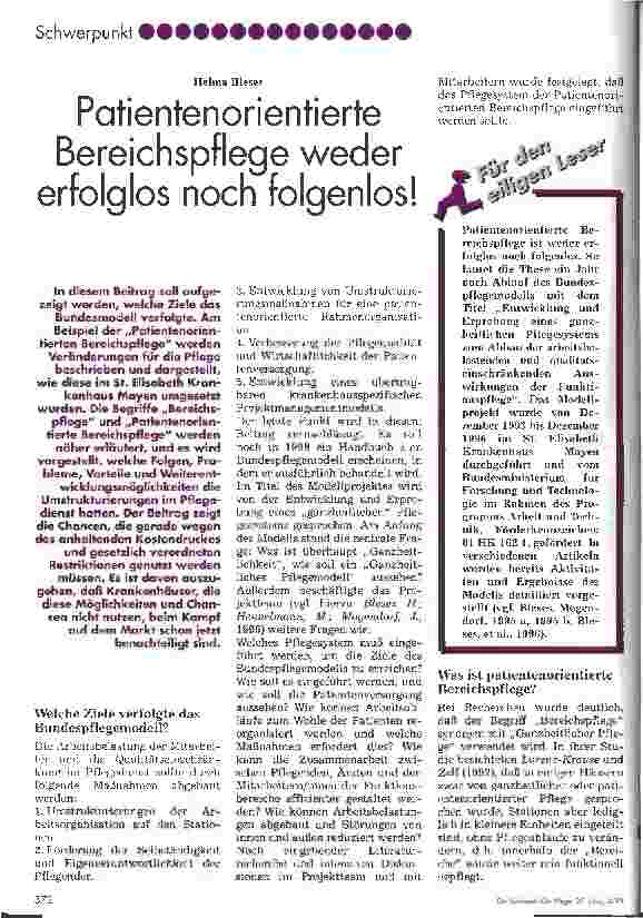 Vorschauseite 1: Patientenorientierte Bereichspflege weder erfolglos noch folgenlos!
