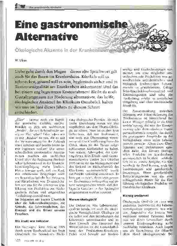 Vorschauseite 1: Eine gastronomische Alternative Ökologische Akzente in der Krankenhausverpflegung