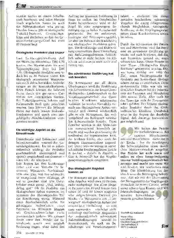 Vorschauseite 3: Eine gastronomische Alternative Ökologische Akzente in der Krankenhausverpflegung