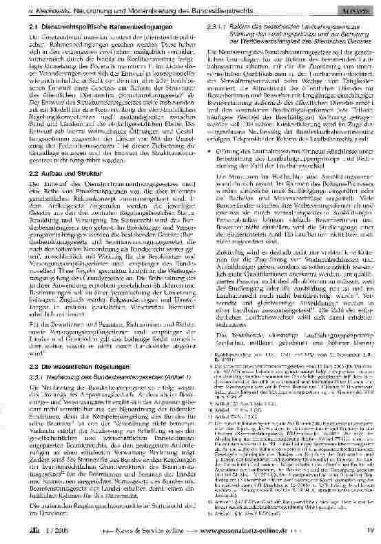Vorschauseite 2: Der Gesetzentwurf zur Neuordnung und Modernisierung des Bundesdienstrechts - ein Überblick mit Schwerpunkt auf den besoldungsrechtlichen Regelungen
