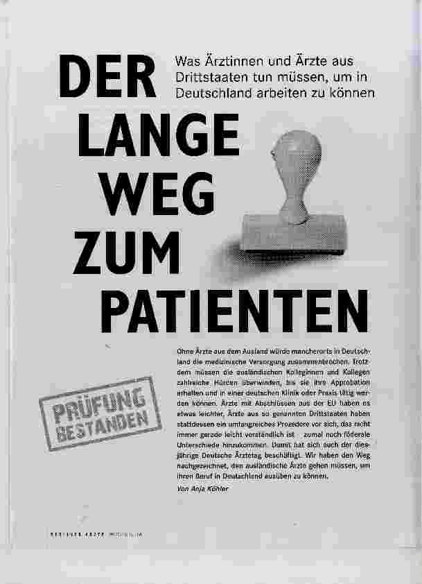 Vorschauseite 1: DER LANGE WEG ZUM PATIENTEN