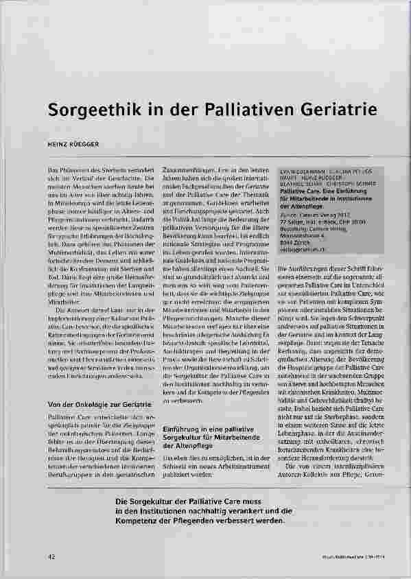 Vorschauseite 1: Sorgeethik in der Palliativen Geriatrie