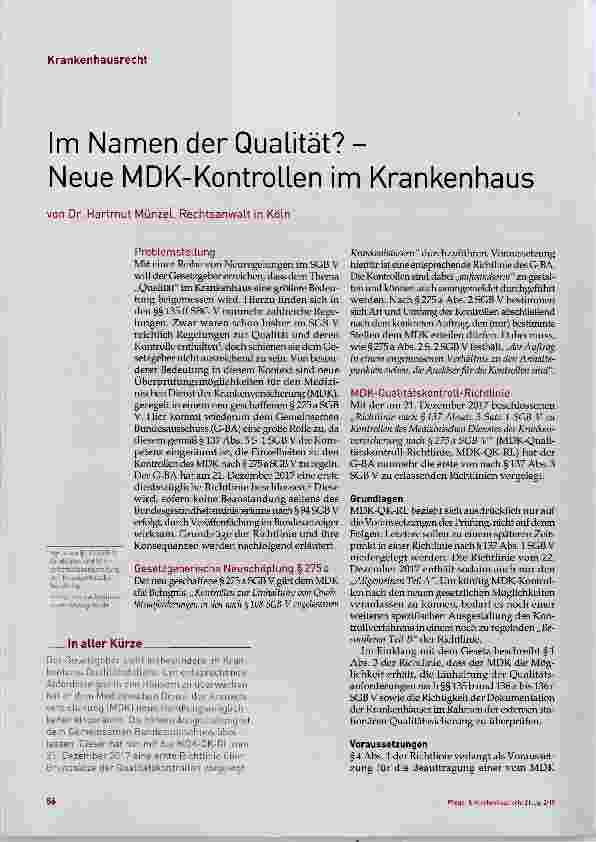 Vorschauseite 1: Im Namen der Qualität? Neue MDK-Kontrollen im Krankenhaus