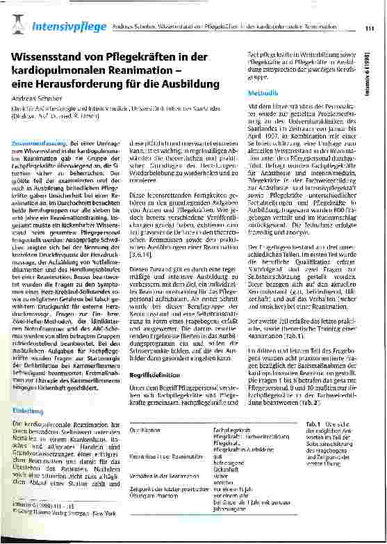 Vorschauseite 1: Wissensstand von Pflegekräften in der kardiopulmonalen Reanimation - eine Herausforderung für die Ausbildung
