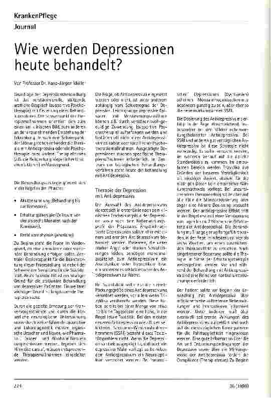 Vorschauseite 1: Wie werden Depressionen heute behandelt?