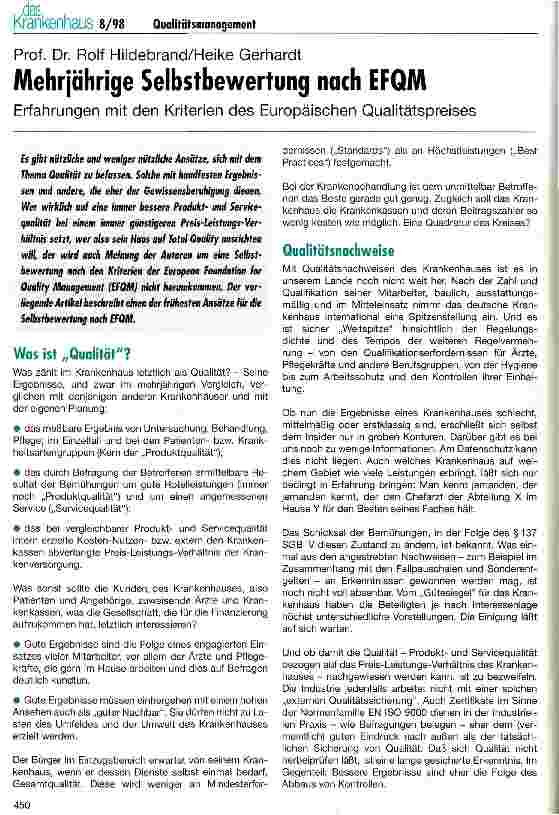 Vorschauseite 1: Mehrjährige Selbstbewertung nach EFQM Erfahrungen mit den Kriterien des Europäischen Qualitätspreises