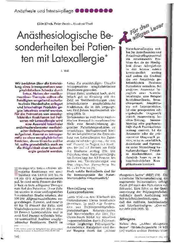 Vorschauseite 1: Anästhesiologische Besonderheiten bei Patienten mit Latexallergie 1. Teil
