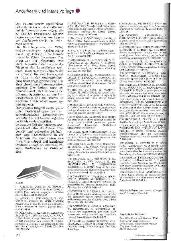 Vorschauseite 5: Anästhesiologische Besonderheiten bei Patienten mit Latexallergie 1. Teil