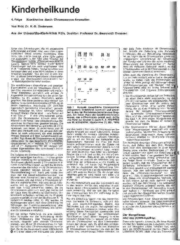 Vorschauseite 1: Kinderheilkunde 4. Folge: Krankheiten durch Chromosomen-Anomalien