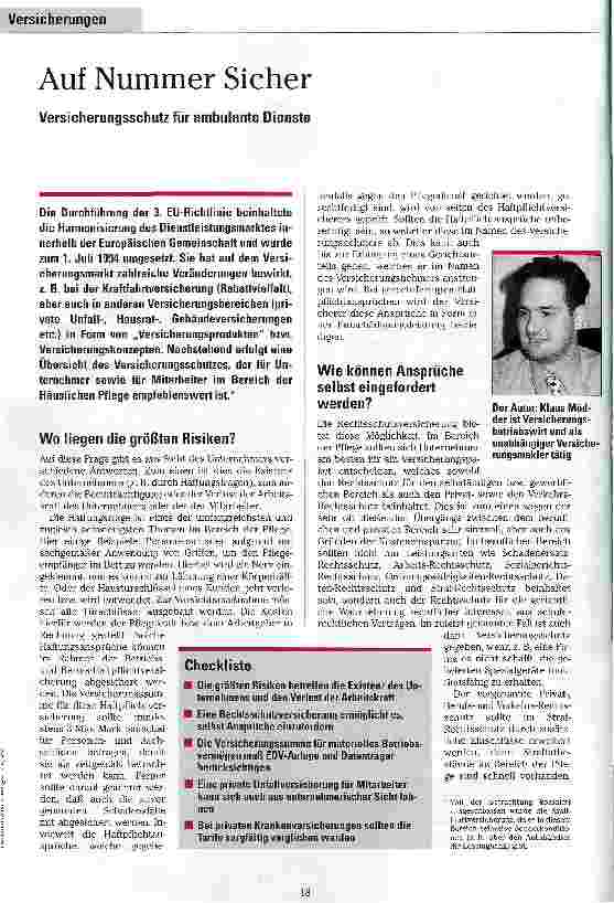Vorschauseite 1: Auf Nummer Sicher Versicherungsschutz für ambulante Dienste