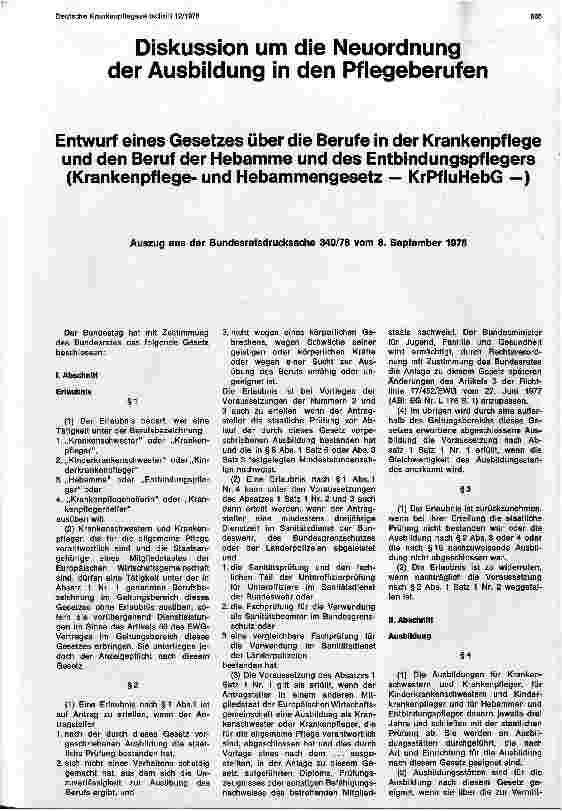 Vorschauseite 1: Diskussion um die Neuordnung der Ausbildung in den Pflegeberufen