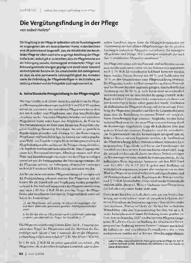 Vorschauseite 1: Die Vergütungsfindung in der Pflege