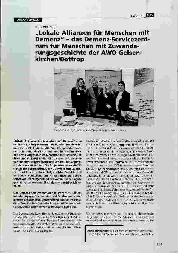Vorschauseite 1: „Lokale Allianzen für Menschen mit Demenz - das Demenz-Servicezentrum für Menschen mit Zuwanderungsgeschichte der AWO Gelsenkirchen/Bottrop