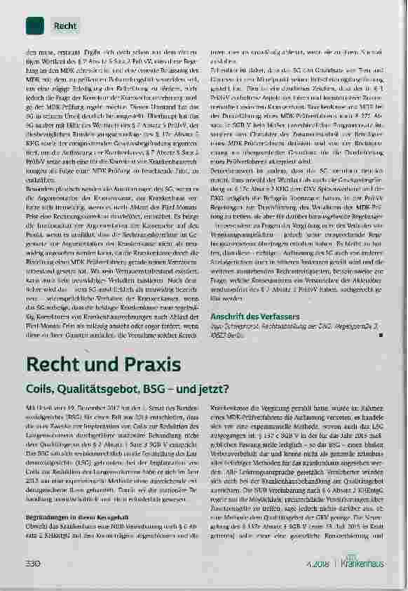 Vorschauseite 1: Coils, Qualitätsgebot, BSG und jetzt?