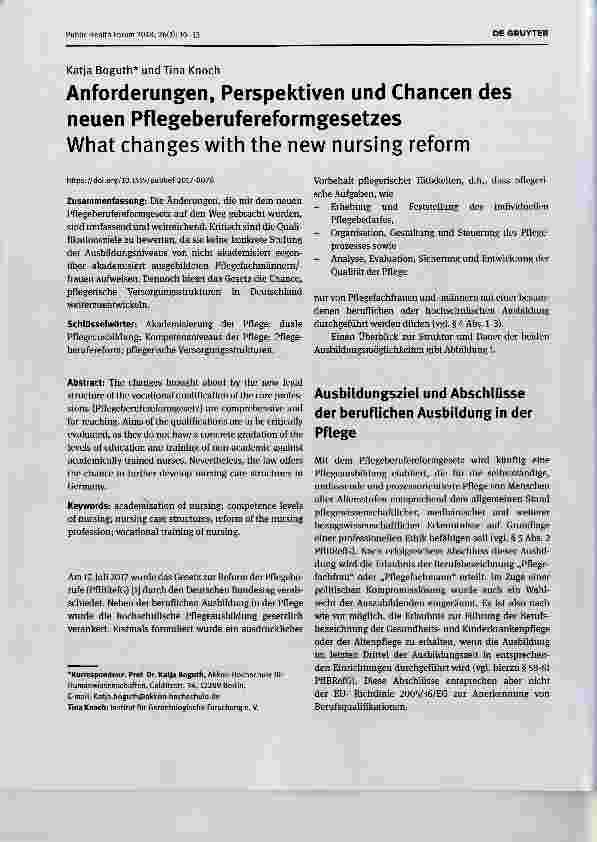 Vorschauseite 1: Anforderungen, Perspektiven und Chancen des neuen Pflegeberufereformgesetzes