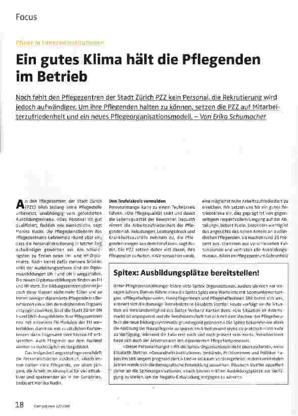 Vorschauseite 1: Ein gutes Klima hält die Pflegenden im Betrieb