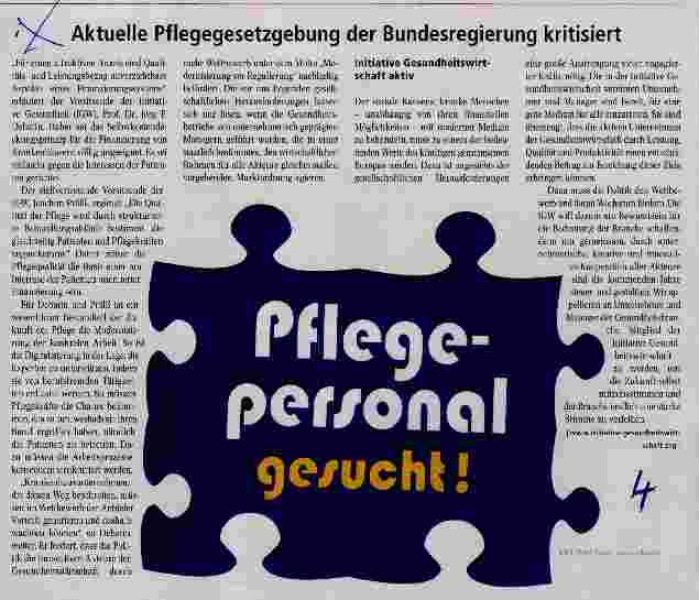 Vorschauseite 1: Aktuelle Pflegegesetzgebung der Bundesregierung kritisiert
