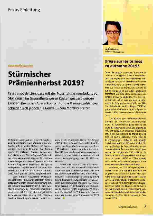 Vorschauseite 1: Stürmischer Prämienherbst 2019?