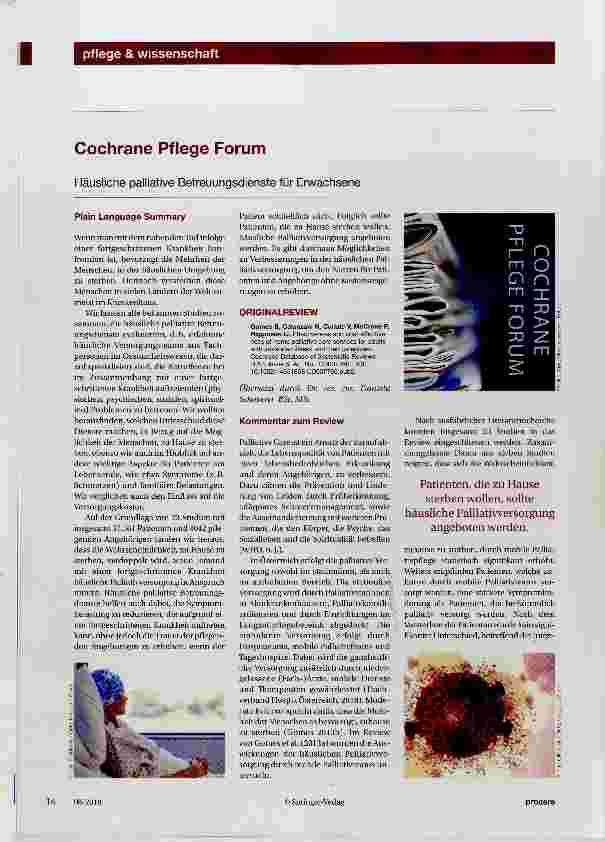 Vorschauseite 1: Cochrane Pflege Forum Häusliche palliative Betreuungsdienste für Erwachsene