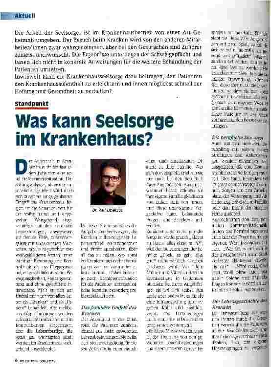 Vorschauseite 1: Was kann Seelsorge im Krankenhaus? Standpunkt