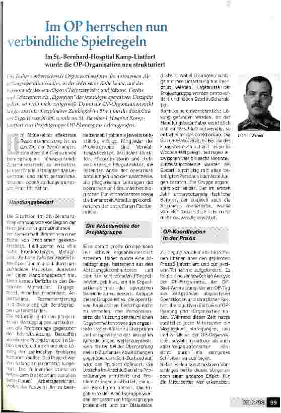 Vorschauseite 1: Im OP herrschen nun verbindliche Spielregeln Im St.-Bernhard-Hospital Kamp-Lintfort wurde die OP-Organisation neu strukturiert