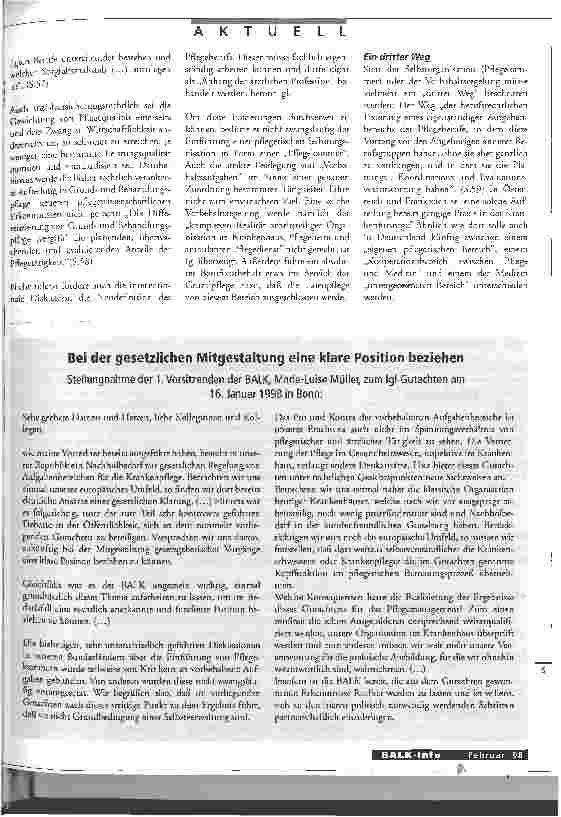 Vorschauseite 2: Welcher Profession kommen welche Verantwortlichkeiten zu? Rechtsexperte Igl kritisiert geltendes Recht zur Aufgabenund Kompetenzverteilung in der Krankenfürsorge/Gutachten vorgest…