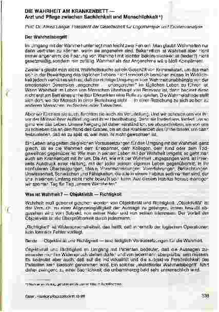 Vorschauseite 1: Die Wahrheit am Krankenbett-Arzt und Pflege zwischen Sachlichkeit und Menschlichkeit