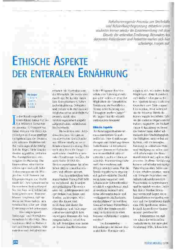 Vorschauseite 1: Ethische Aspekte der enteralen Ernährung