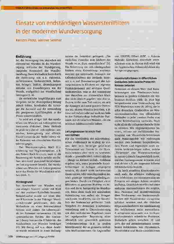 Vorschauseite 1: Einsatz von endständigen Wassersterilfiltern in der modernen Wundversorgung
