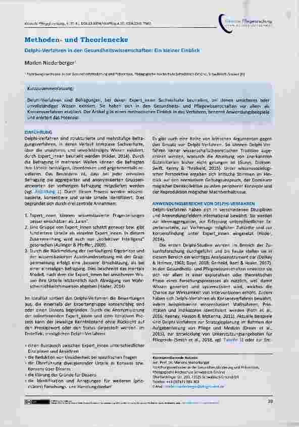Vorschauseite 1: Methodenund TheorieneckeDelphi-Verfahren in den Gesundheitswissenschaften: Ein kleiner Einblick