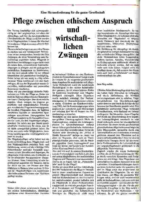 Vorschauseite 1: Pflege zwischen ethischem Anspruch und wirtschaftlichen Zwängen Eine Herausforderung für die ganze Gesellschaft