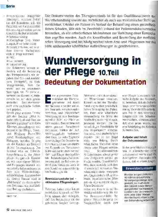 Vorschauseite 1: Wundversorgung in der Pflege 10. Teil Bedeutung der Dokumentation