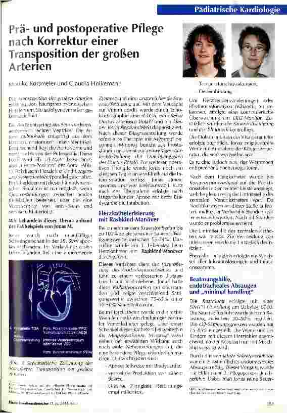 Vorschauseite 1: Präund postoperative Pflege nach Korrektur einer Transposition der großen Arterien