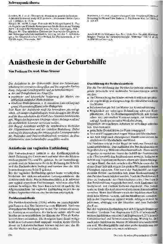 Vorschauseite 1: Anästhesie in der Geburtshilfe