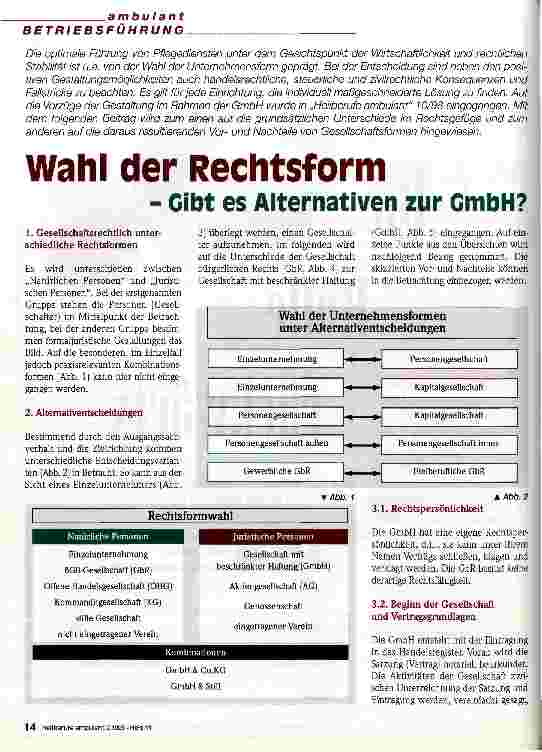 Vorschauseite 1: Wahl der Rechtsform - Gibt es Alternativen zur GmbH?