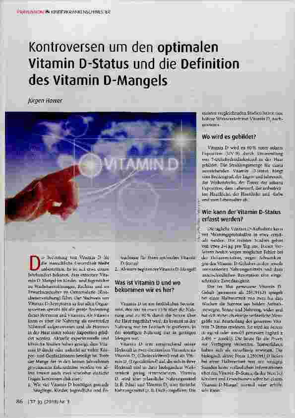 Vorschauseite 1: Kontroversen um den optimalen Vitamin D-Status und die Definition des Vitamin D-Mangels