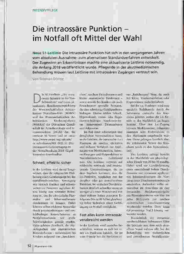 Vorschauseite 1: Die intraossäre Punktion - im Notfall oft Mittel der Wahl