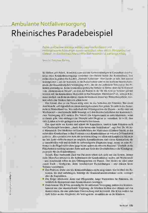 Vorschauseite 1: Ambulante Notfallversorgung Rheinisches Paradebeispiel