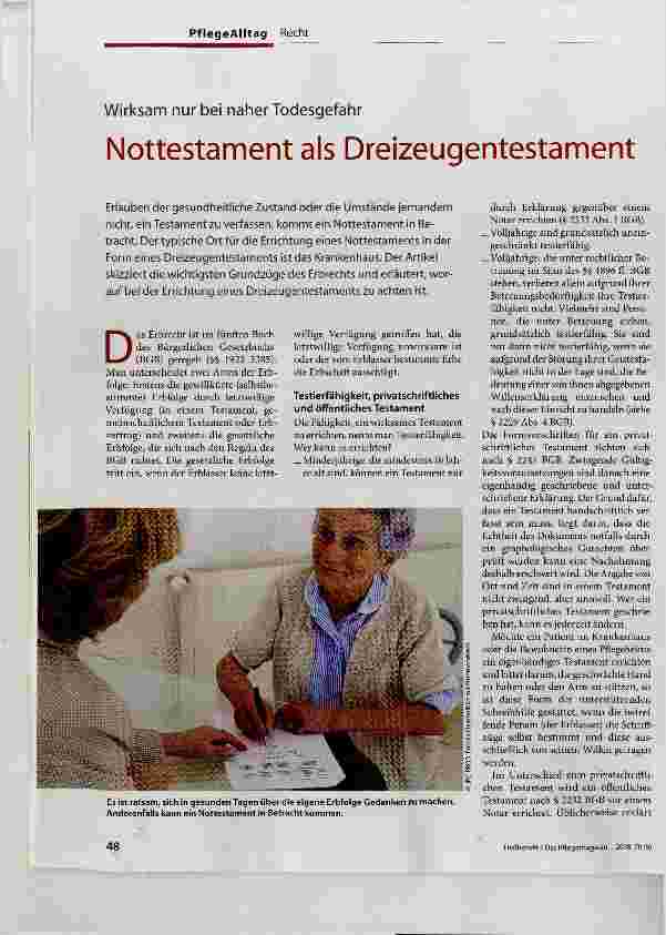 Vorschauseite 1: Nottestament als Dreizeugentestament