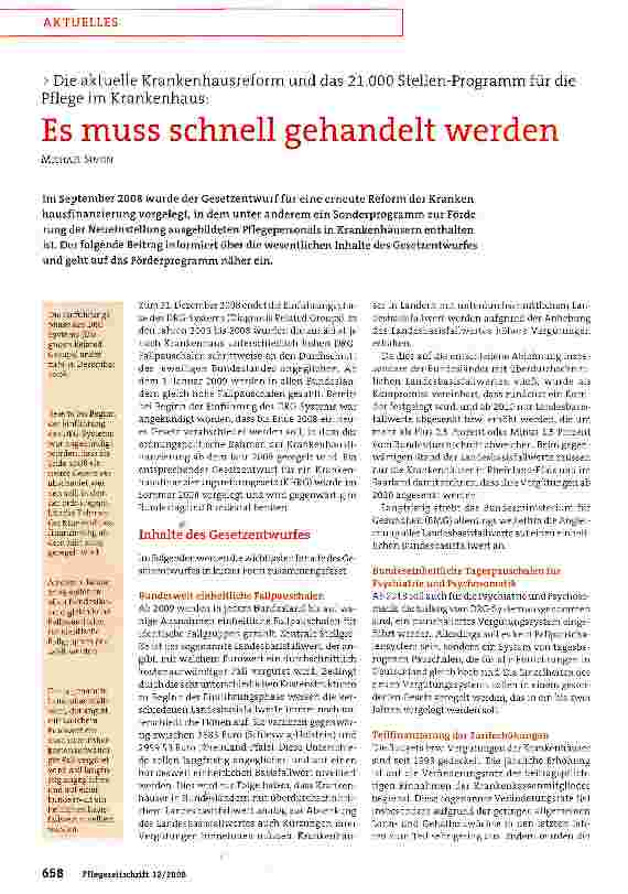 Vorschauseite 1: Die aktuelle Krankenhausreform und das 21.000 Stellen-Programm für die Pflege im Krankenhaus: Es muss schnell gehandelt werden