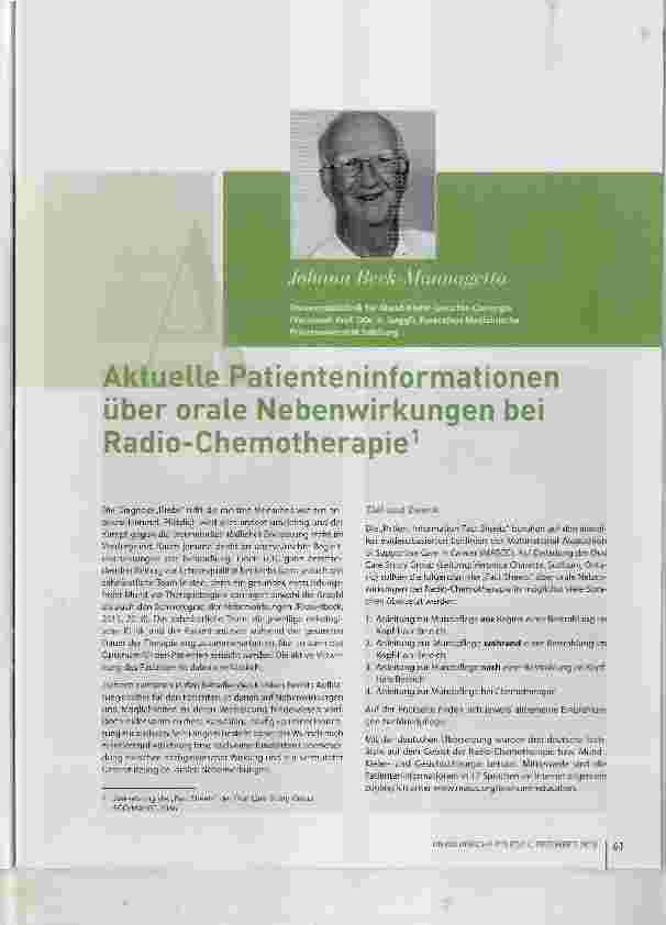 Vorschauseite 1: Aktuelle Patienteninformationen über orale Nebenwirkungen bei Radio-Chemotherapie