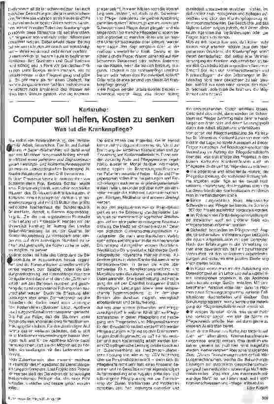 Vorschauseite 1: Computer soll helfen, Kosten zu senken Was tut die Krankenpflege ?