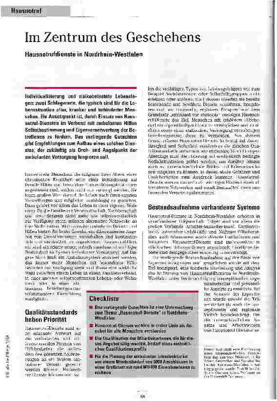 Vorschauseite 1: Im Zentrum des Geschehens Hausnotrufdienste in Nordrhein-Westfalen