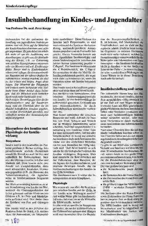 Vorschauseite 1: Insulinbehandlung im Kindesund Jugendalter