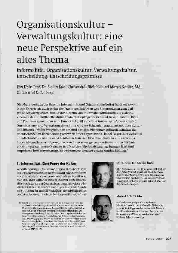 Vorschauseite 1: Organisationskultur Verwaltungskultur: eine neue Perspektive auf ein altes Thema