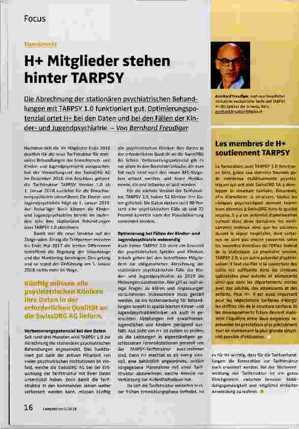 Vorschauseite 1: H+ Mitglieder stehen hinter TARPSY