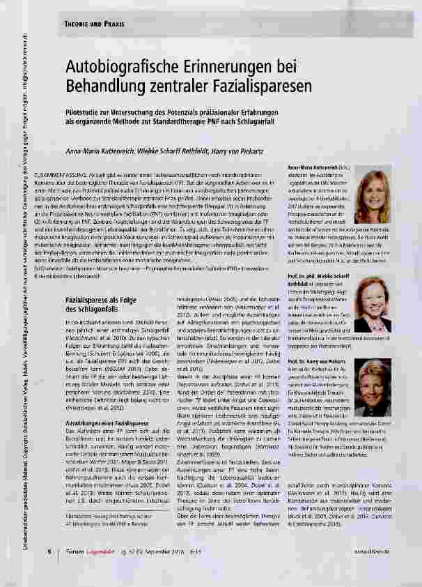 Vorschauseite 1: Autobiografische Erinnerungen bei Behandlung zentraler Fazialisparesen