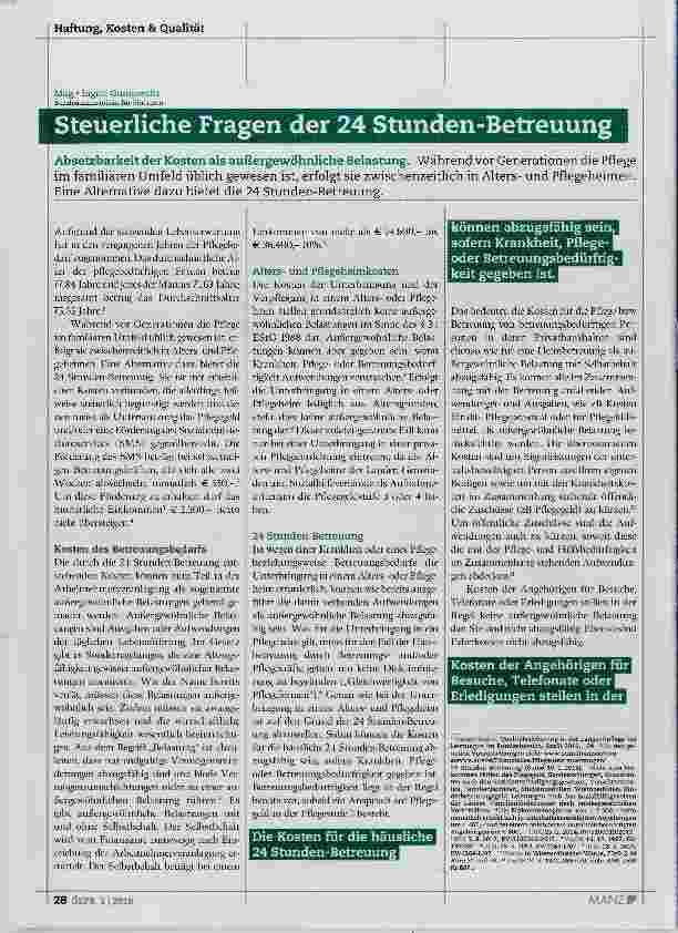 Vorschauseite 1: Steuerliche Fragen der 24 Stunden-Betreuung