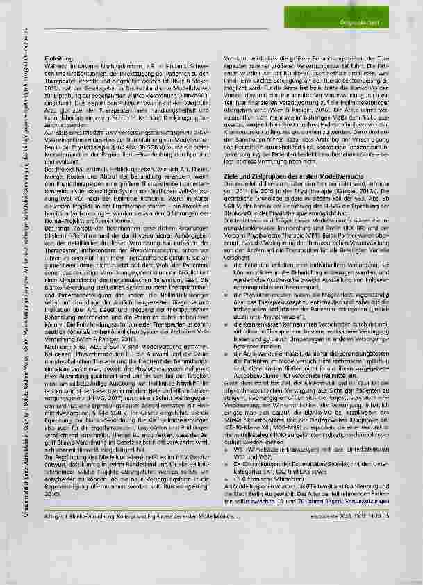 Vorschauseite 2: Blanko-Verordnung: Konzept und Ergebnisse des ersten Modellversuchs in der Physiotherapie